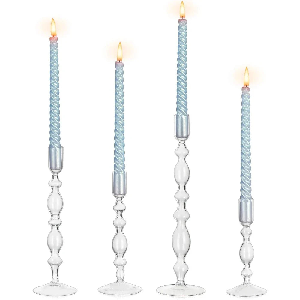 3-Piece Glass Taper Candle Holders and Flower Vases for Wedding Table Centerpiece