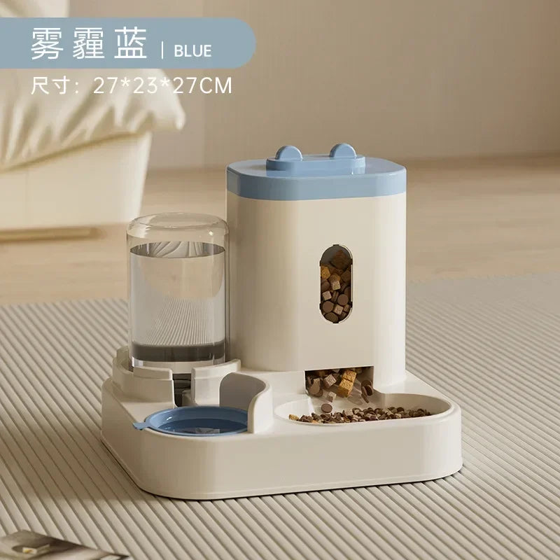 Automatic Non-Electric Pet Feeder with Water Fountain, Gravity-Fed Large-Capacity Dog & Cat Food Dispenser