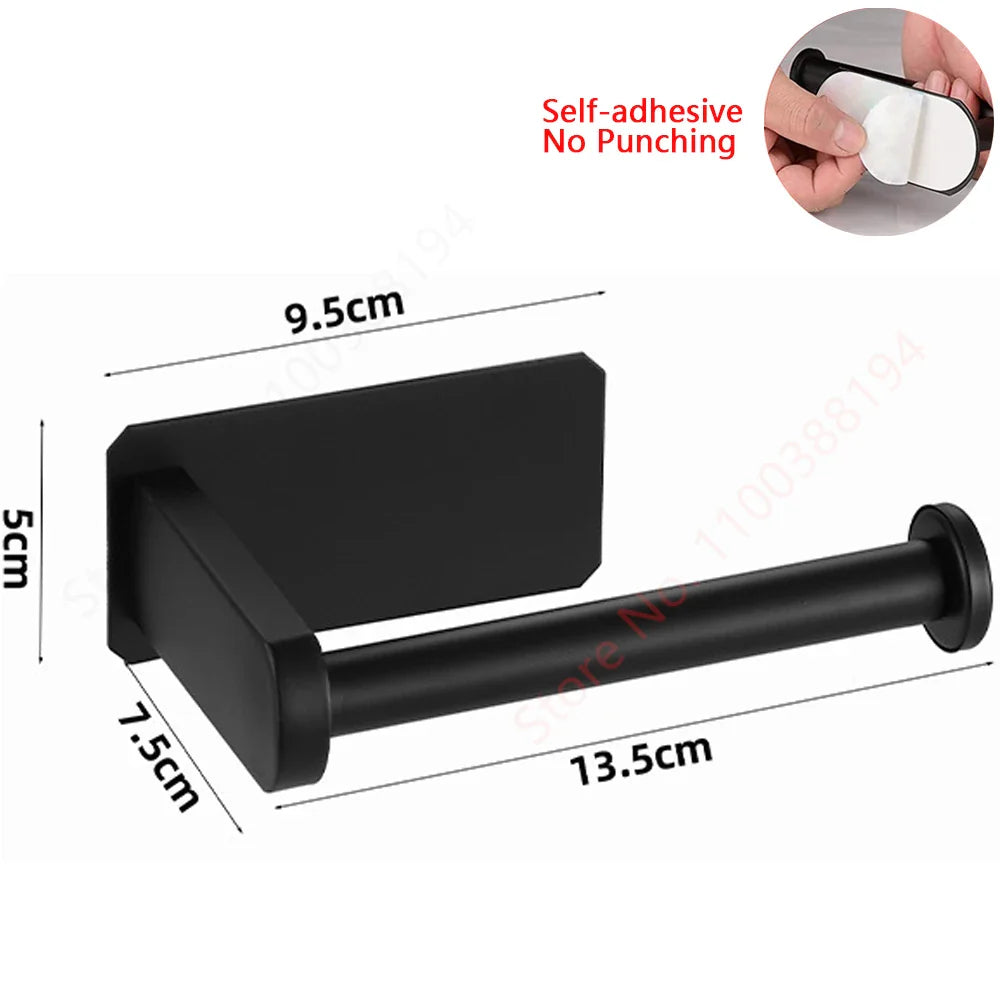 Self-Adhesive Stainless Steel Toilet Paper Holder — No-Drill Wall Mount Tissue & Towel Dispenser (Holds up to 30 cm / 11.8 in)