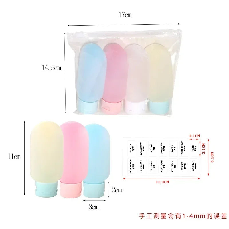Refillable Silicone Travel Bottle Set - 30ml (1oz) & 60ml (2oz) Soft Squeeze Shampoo Lotion Containers Portable Travel Kit