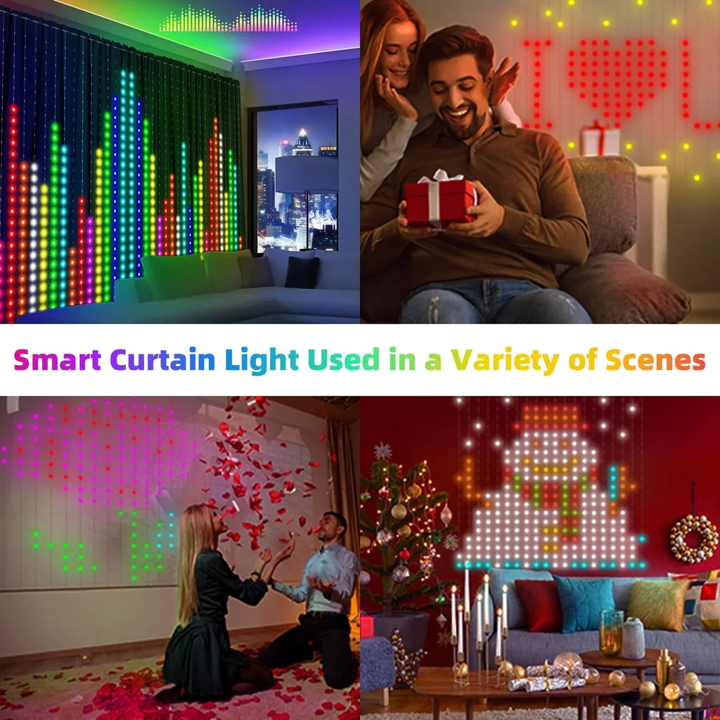400 LED Smart Curtain Fairy Lights - App & Remote, Music Sync RGB, IP65 Waterproof, 1×1–3×3 m (3.3–9.8 ft)
