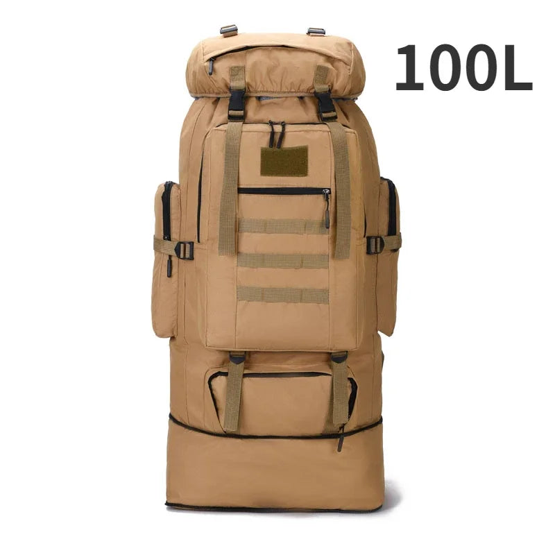 Tactical Mountaineering Backpack 80L / 100L (≈21 / 26 US gal) – Large Hiking, Camping & Travel Rucksack with Molle, Oxford Polyester