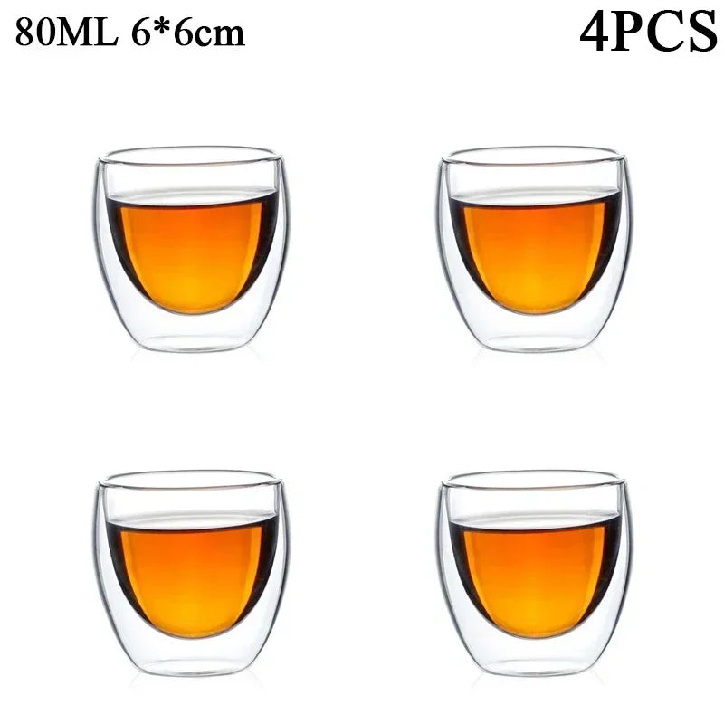 Double Wall Borosilicate Glass Tea Cups 80ml & 150ml, 2–18 Pc Clear Kung Fu Coffee & Milk Mugs