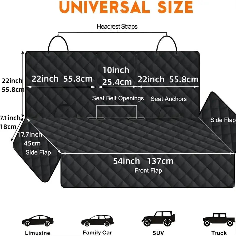 Waterproof Dog Car Seat Cover Hammock – Rear/Back Seat Pet Travel Mat, Universal Fit for Small, Medium & Large Dogs