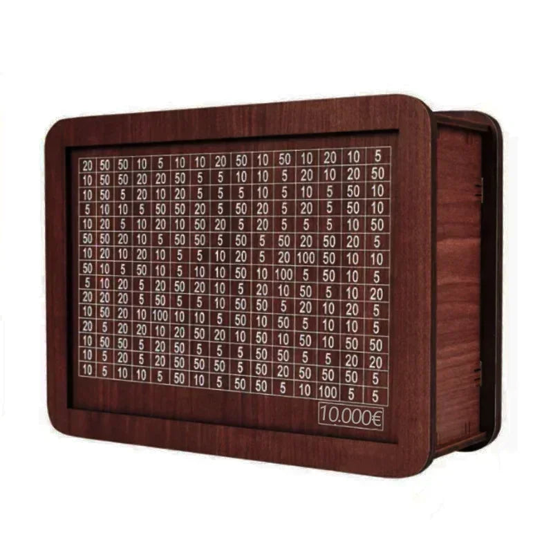 Wooden Money Challenge Box 1,000–10,000€ Piggy Bank – Cash Savings Vault