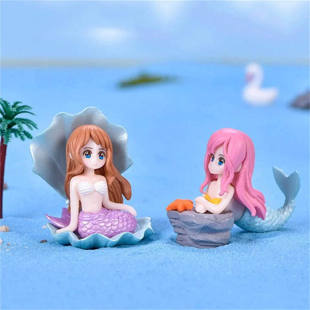 Little Mermaid Resin Figurine - Mini Aquarium Ornament, Cake Topper & Desk Decor