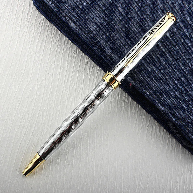 Luxury Metal Rollerball Pen 0.7mm Blue Ink - Gold Steel Signature Pen for Office & School