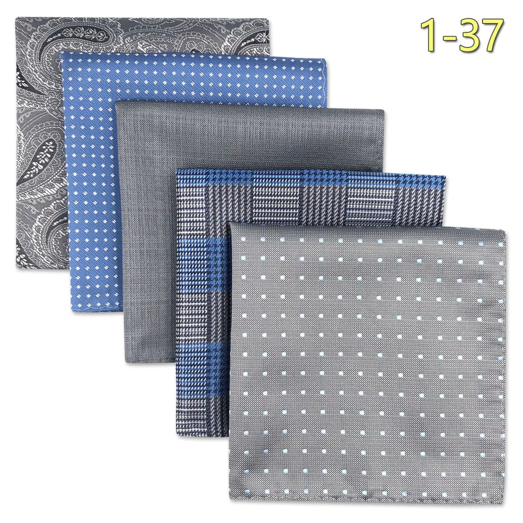 5-Pack Men's Microfiber Pocket Squares 12.6 in (32 cm) - Jacquard Woven Wedding & Formal Handkerchiefs, Assorted Patterns