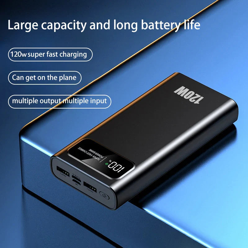 120W 200000mAh Digital Display Portable Power Bank - Fast Charger for Smartphones & Laptops (USB-A, USB-C, Micro USB)