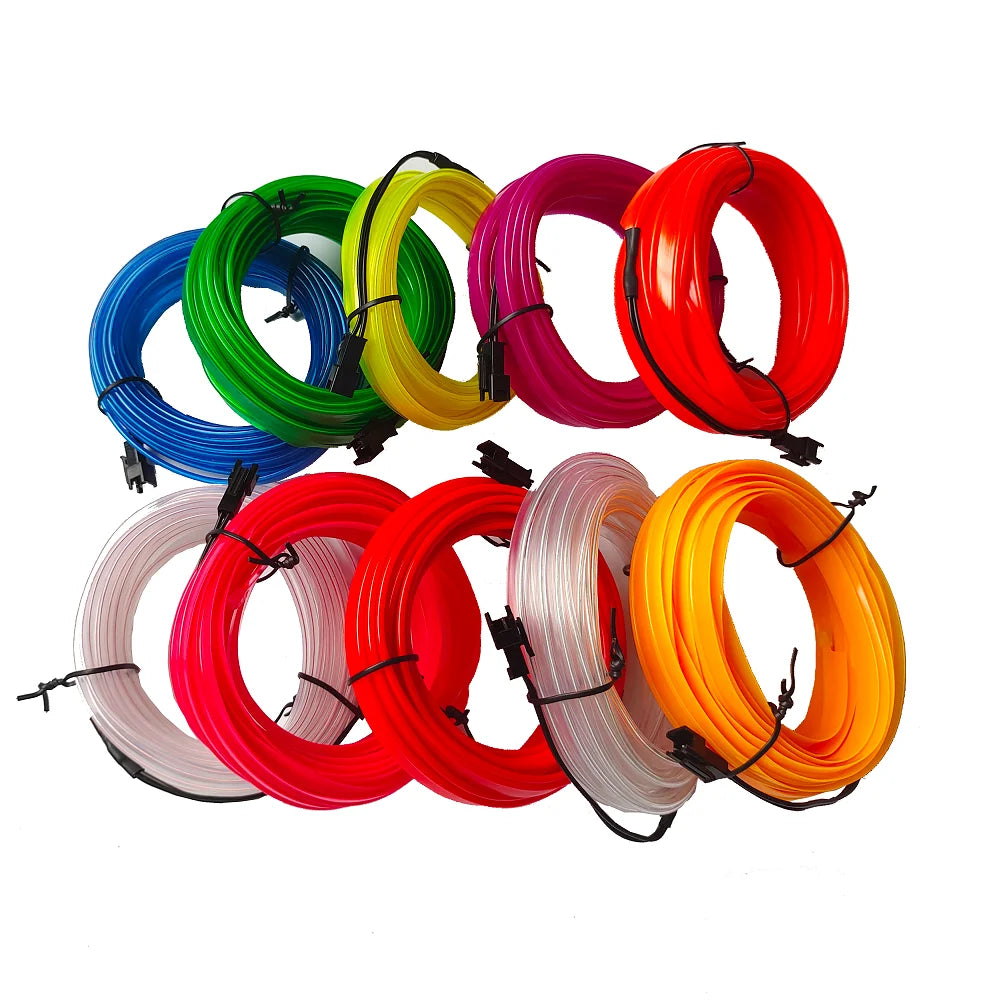 Car Interior LED EL Neon Strip - Flexible Ambient Auto Light for DIY 1/3/5/10M (3.3/9.8/16.4/32.8 ft)