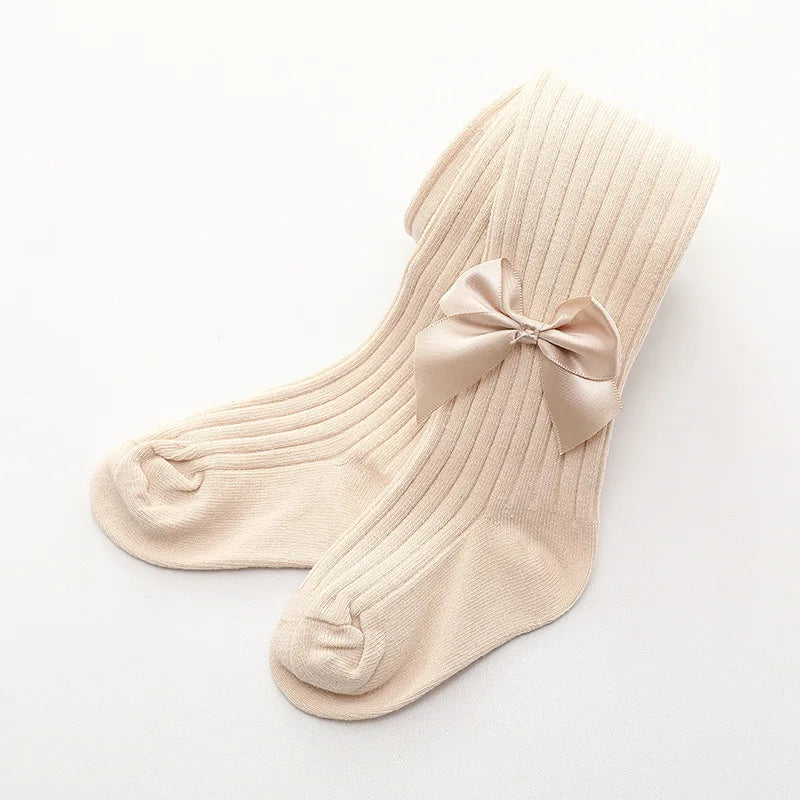 Baby Girls Cotton Mesh Tights with Bowknot - Infant & Toddler Pantyhose 0-4 Years