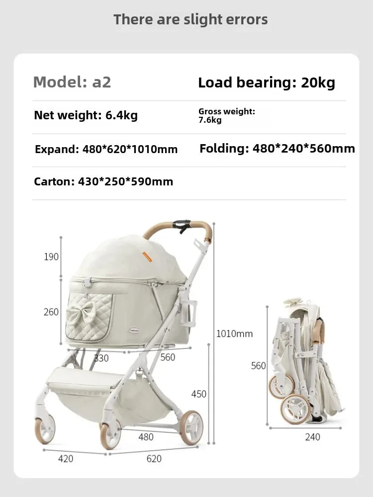Lightweight Foldable Pet Stroller for Small & Medium Dogs and Cats – Breathable Aluminum Travel Carrier with One-Hand Fold
