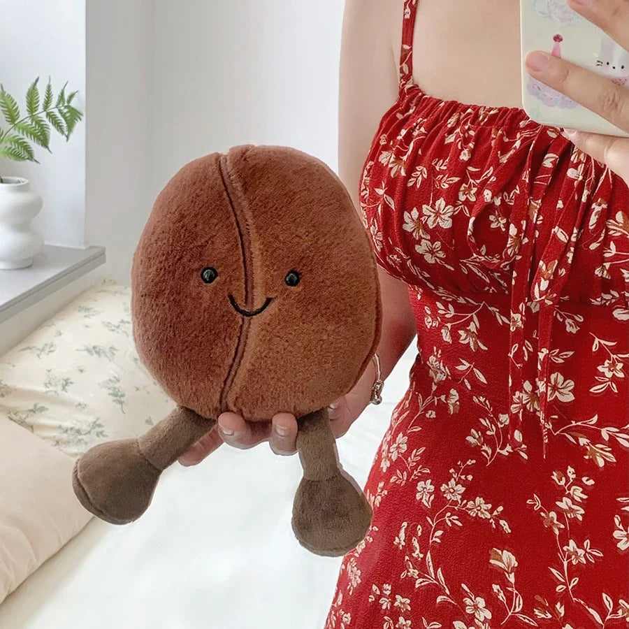 Coffee Bean Plush Toy 5.1 in (13 cm) Soft Brown Stuffed Doll Cute Home Decor Gift