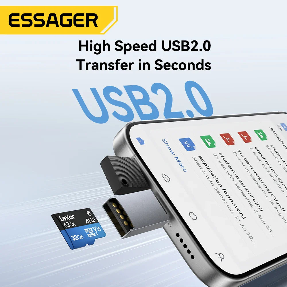 2-in-1 Mini USB-C & USB 2.0 Micro SD/TF Memory Card Reader Adapter, Portable Plug-and-Play for iPhone, Huawei, MacBook, iPad
