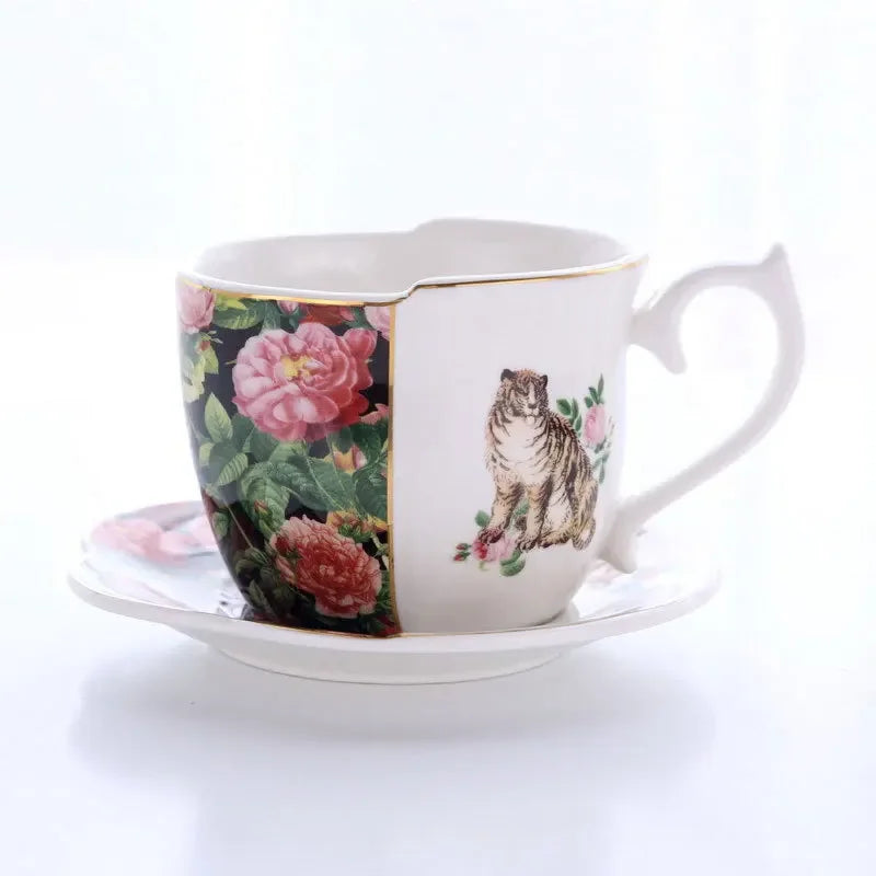 Luxury Porcelain Mug with Saucer & Tray - European Retro Afternoon Tea Coffee Cup