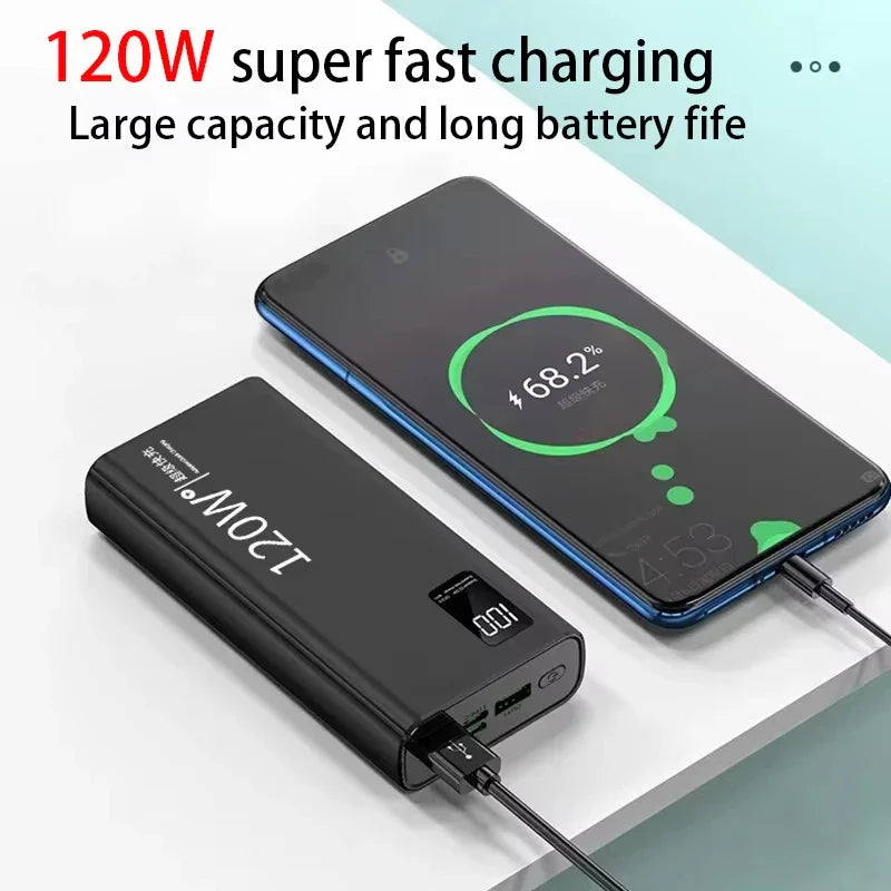 120W High-Capacity Power Bank (50,000/100,000/200,000mAh) Portable Fast Charger USB-C PD & USB-A with Digital Display