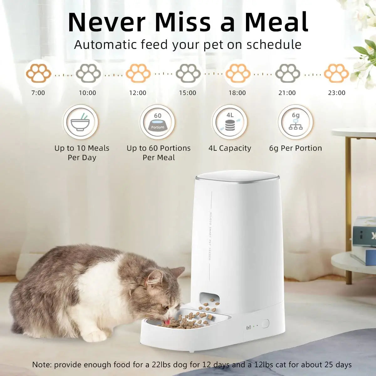 Automatic WiFi Pet Feeder 4L – Smart Kibble Dispenser for Cats & Small Dogs, App-Controlled Portion Timer & Remote