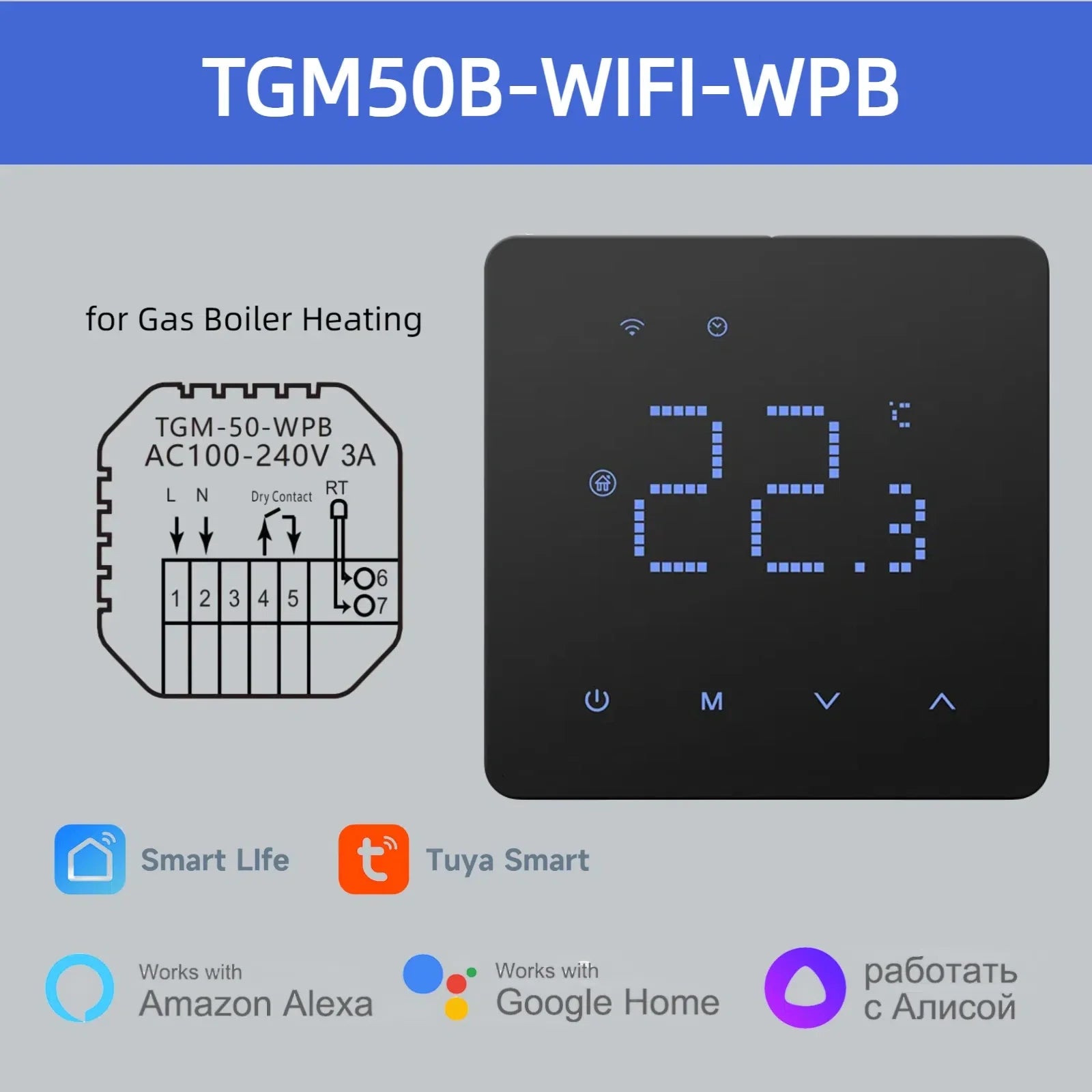 WiFi Smart Room Thermostat for Underfloor Heating — Tuya/Smart Life Compatible, Works with Alexa & Google Home