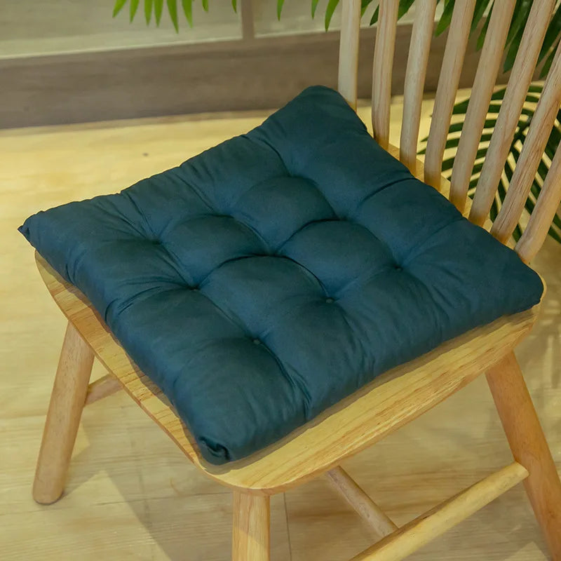 Tie-On Rectangle Dining Chair Seat Cushion - Thick Polyester Cotton Pad for Dining, Floor & Meditation