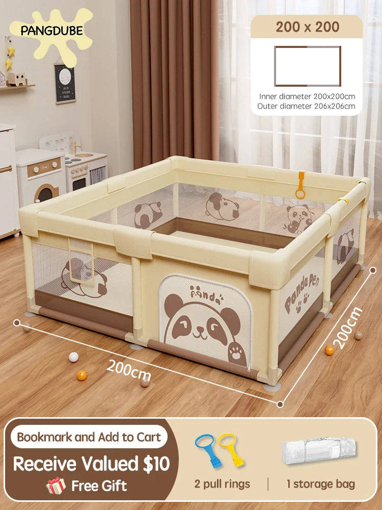 Crocodile Baby Playpen with Storage Bag & Hand Rings – Portable Play Fence for Ball Pit & Toddler Playground