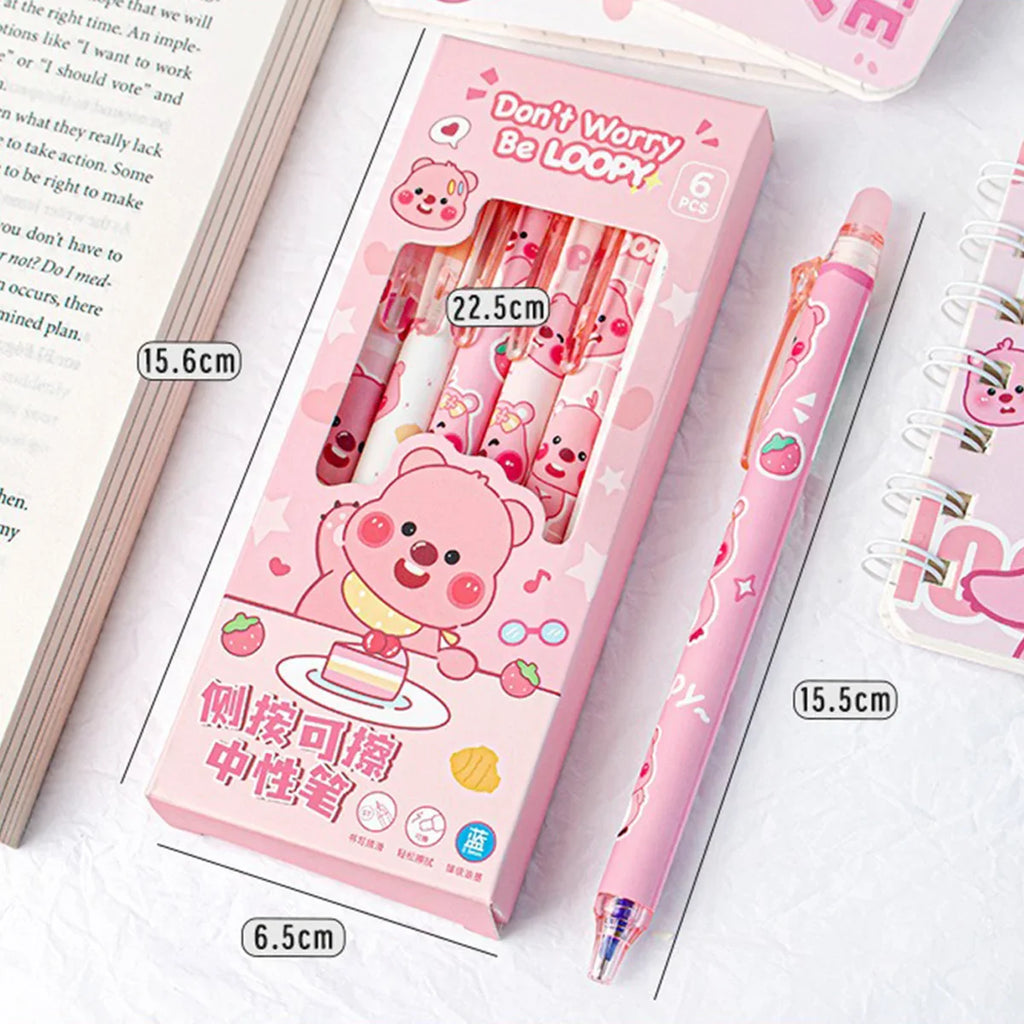 Capybara Erasable Gel Pens 6-Pack Refillable 0.5mm Smudge-Free Cute Animal Stationery for School & Office