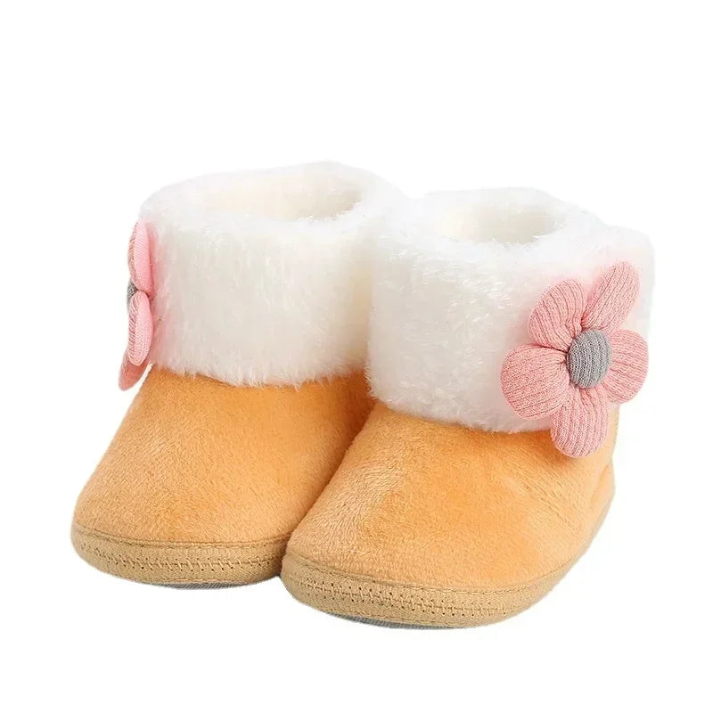 Baby Soft Pompom Snow Booties - Warm Infant & Toddler First Walker Boots, Sizes 12-14 (4.3-4.9 in / 11-12.5 cm)
