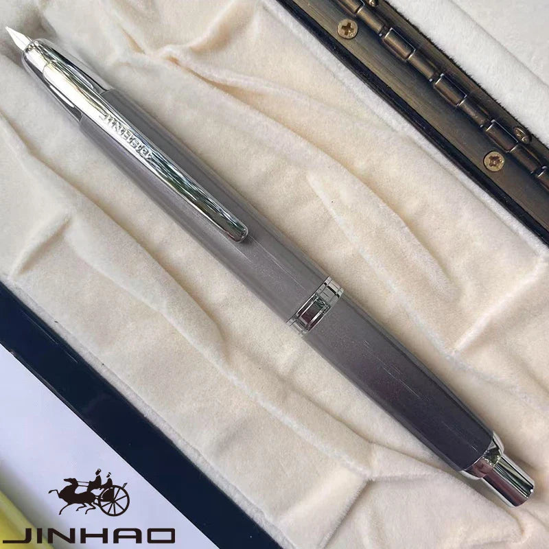 Push-Button Retractable Fountain Pen — Metal Body, Clip & Converter, EF/F Nib 0.5mm (0.02in) — Black/White