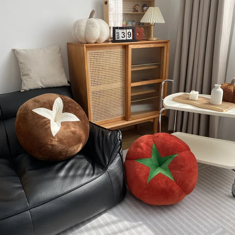 Thick Round Memory Seat Cushion - Tomato Persimmon Mushroom Shaped Decorative Pillow for Window Seat & Bedroom