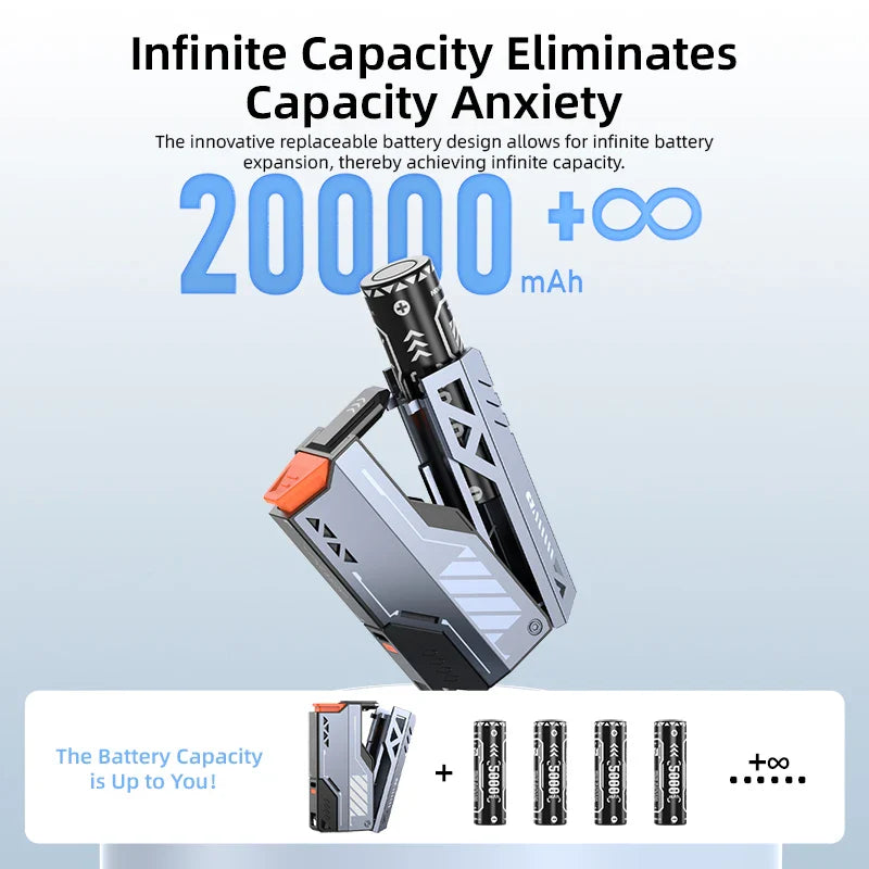 Detachable 30000mAh Power Bank — 22.5W PD Wireless Fast Charger USB-C with 21700 Replaceable Batteries