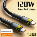 120W USB-C to USB-C PD Fast Charging Cable — 5A High-Speed Power Delivery for iPhone, Samsung, Xiaomi & USB-C Devices