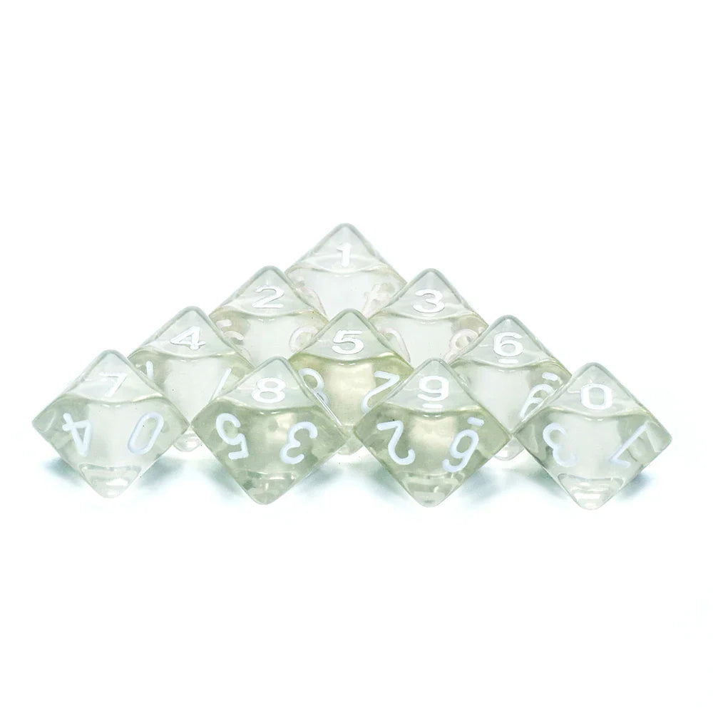 D10 Polyhedral Dice 10-Piece Set for D&D & Tabletop RPGs — Marble & Transparent Styles for Board Games & Parties