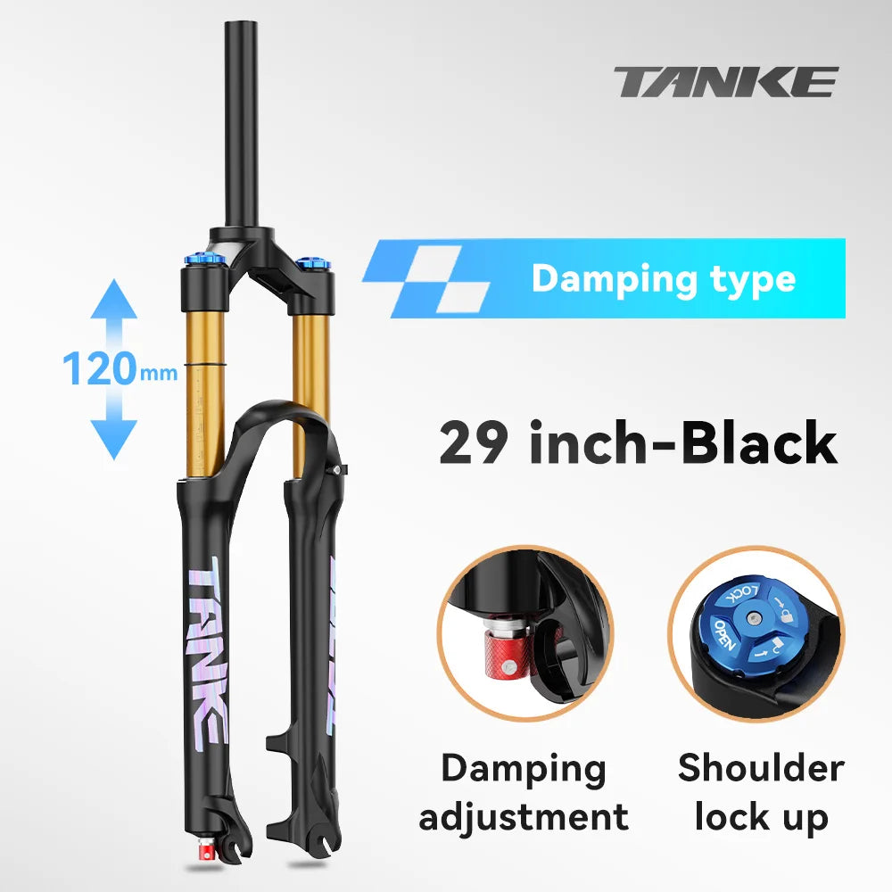 Adjustable MTB Air Suspension Fork — 120mm (4.7 in) Travel, Rebound & Lockout, 26/27.5/29 Inch, 9x100mm Quick Release