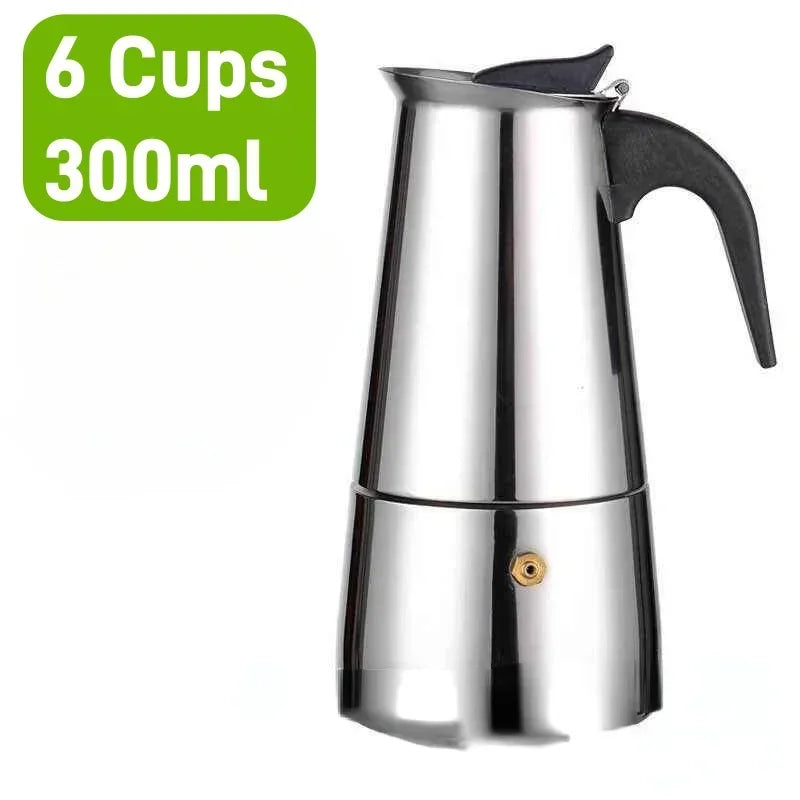 Moka Pot Stovetop Espresso Maker - 2/4/6 Cup Stainless Steel, Induction & Gas Compatible