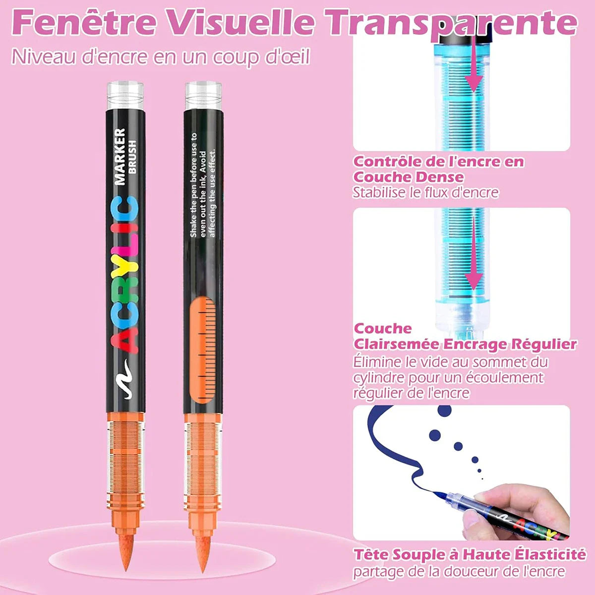 12/24/36/48/60-Color Acrylic Brush Paint Markers - Soft Brush Tip for Canvas, Stone & DIY Art