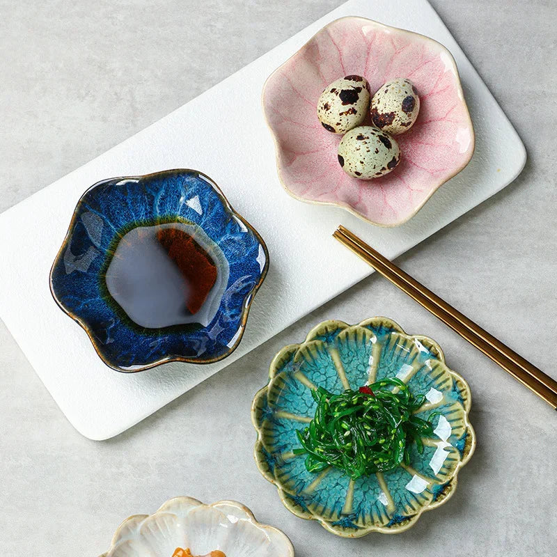 Japanese Style Ceramic Sushi & Sashimi Plate - Retro Kiln Glaze Mini Dipping Dish 11 x 11 x 3.1 cm (4.3 x 4.3 x 1.2 in)