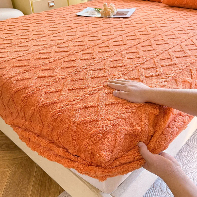Winter Coral Fleece Fitted Sheet with Elastic Skirt - Thick Fluffy Warm Mattress Cover (Single/Queen/King)
