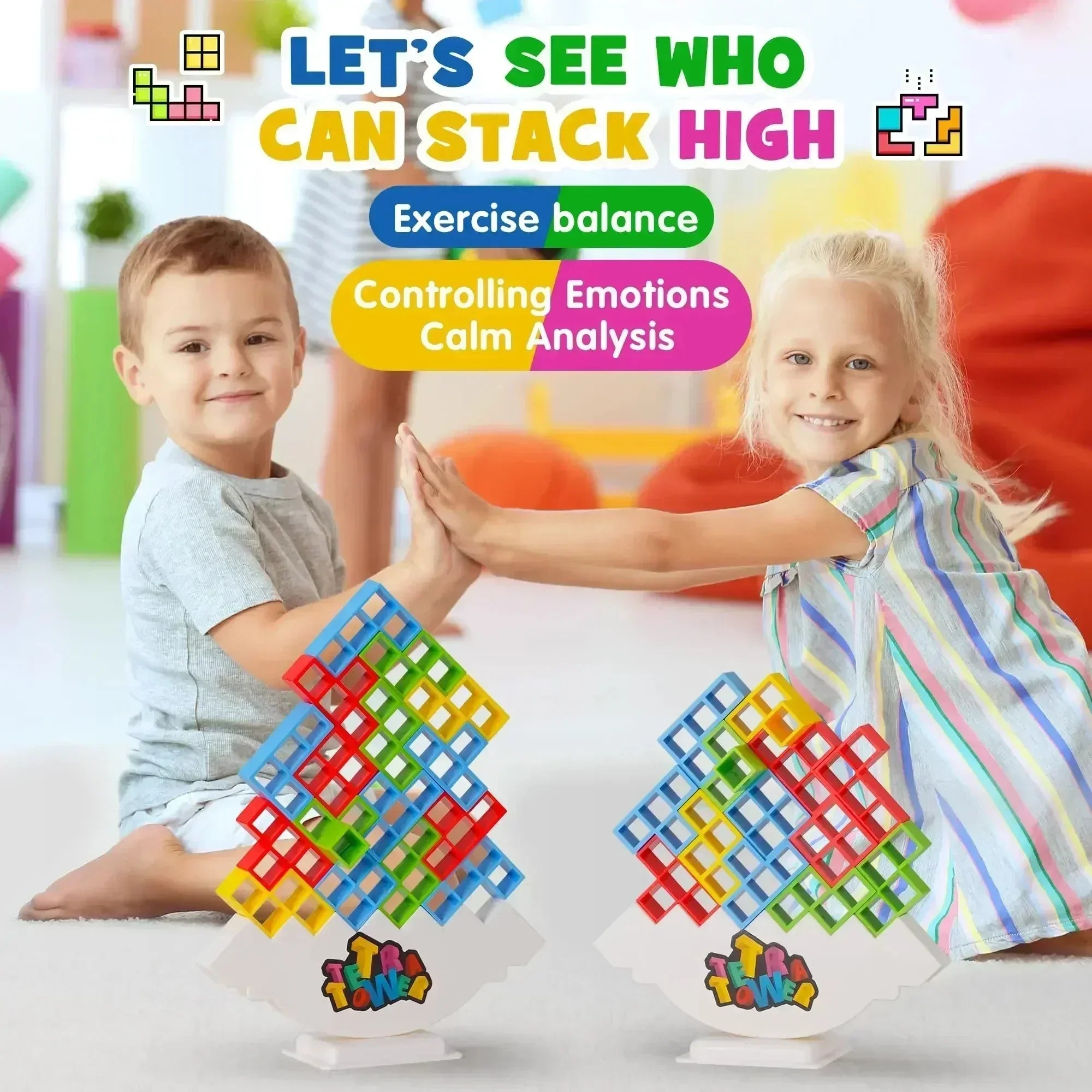 Tetra Tower Balance Stacking Game - Family & Party Building Puzzle for Kids and Adults