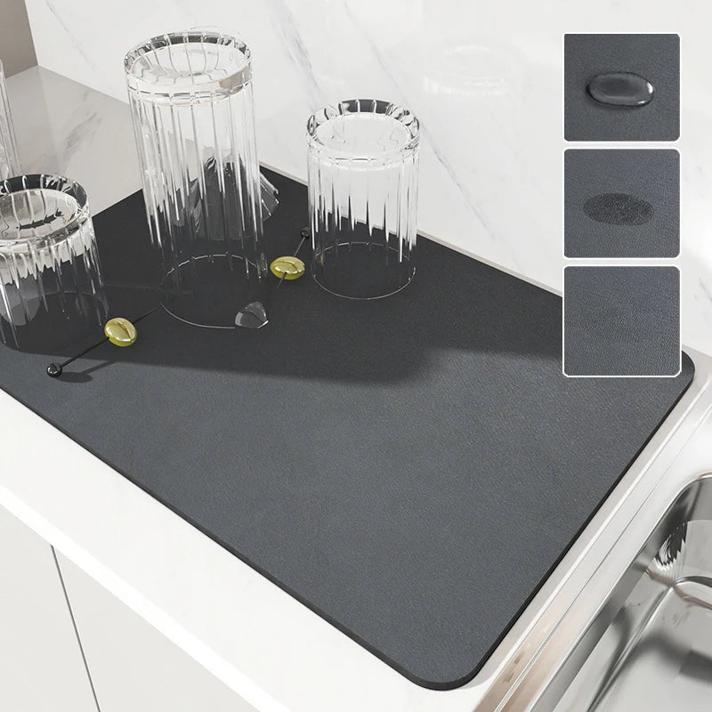 Absorbent Diatom Mud Dish Drying Mat – Non-Slip Quick-Dry Kitchen & Bathroom Drain Pad