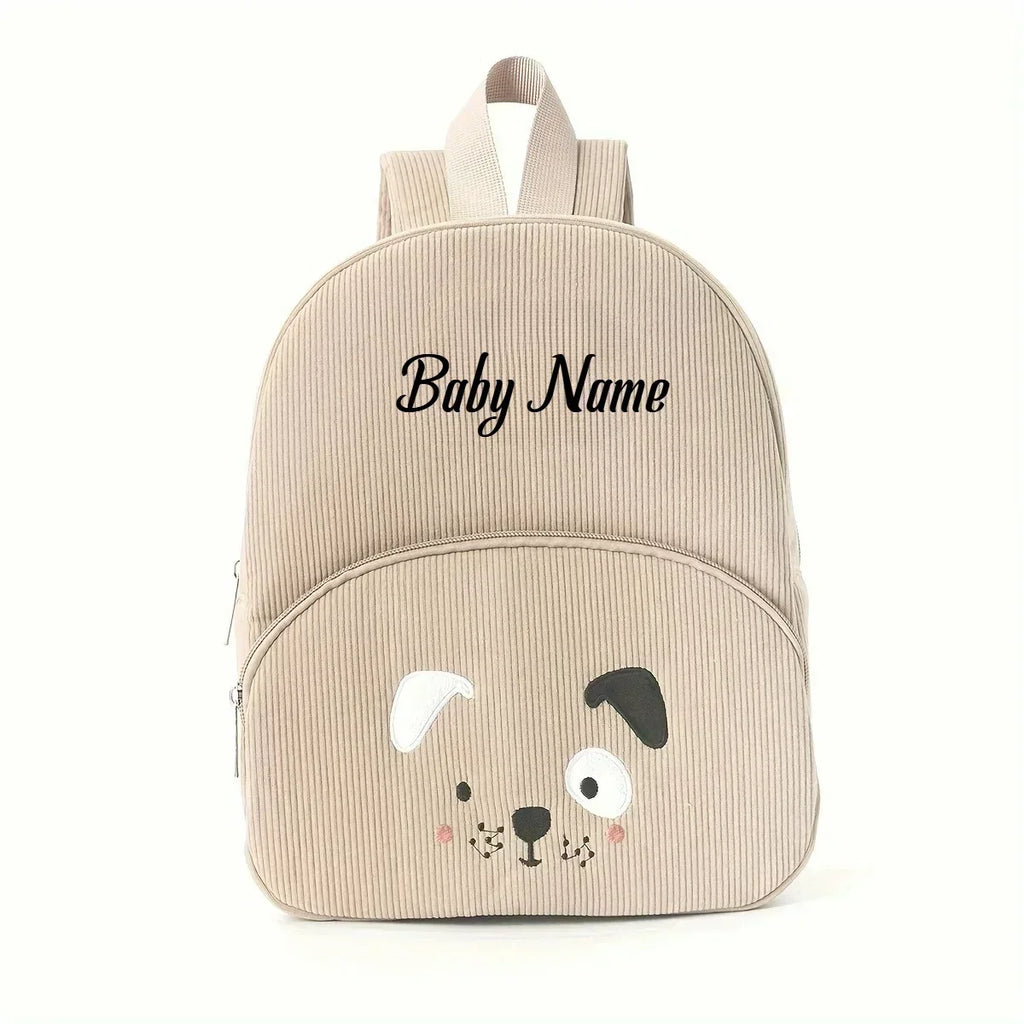 Personalized Toddler Backpack – Cartoon Bear Corduroy Plush with Embroidered Name, Large Capacity Kids Bag