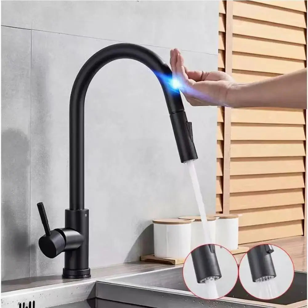Touch Sensor Pull-Out Kitchen Faucet, Brushed Nickel & Matte Black Stainless Steel, Single-Handle Touch Control