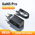 65W GaN Fast Charger – Dual USB-C + USB-A PD Quick Charger with 100W USB-C Cable for Laptop, Phone & Tablet