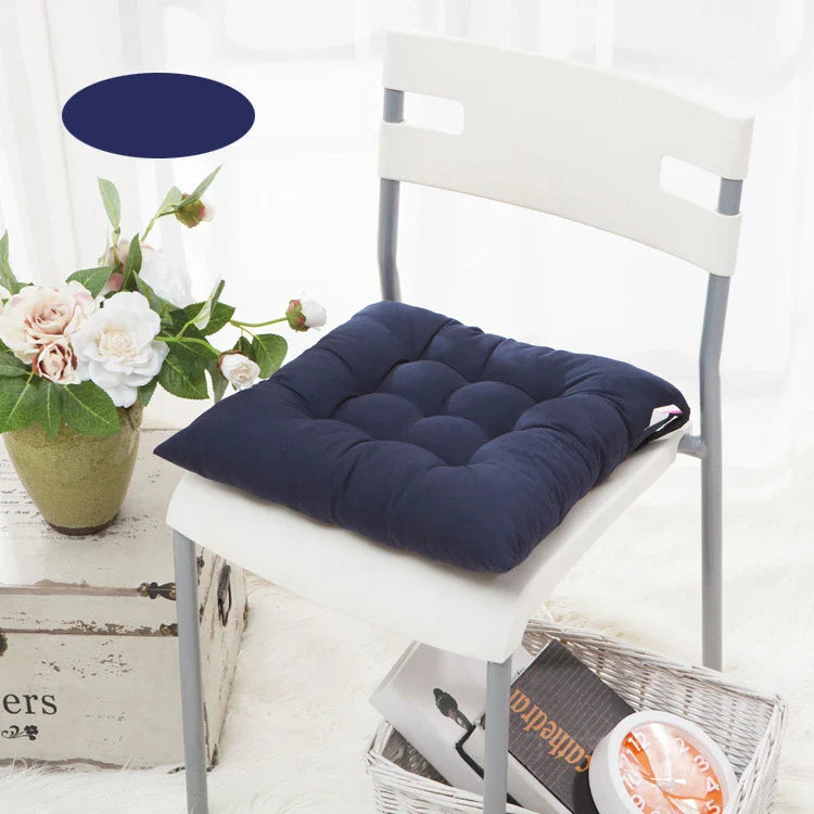 Tie-On Rectangle Dining Chair Seat Cushion - Thick Polyester Cotton Pad for Dining, Floor & Meditation