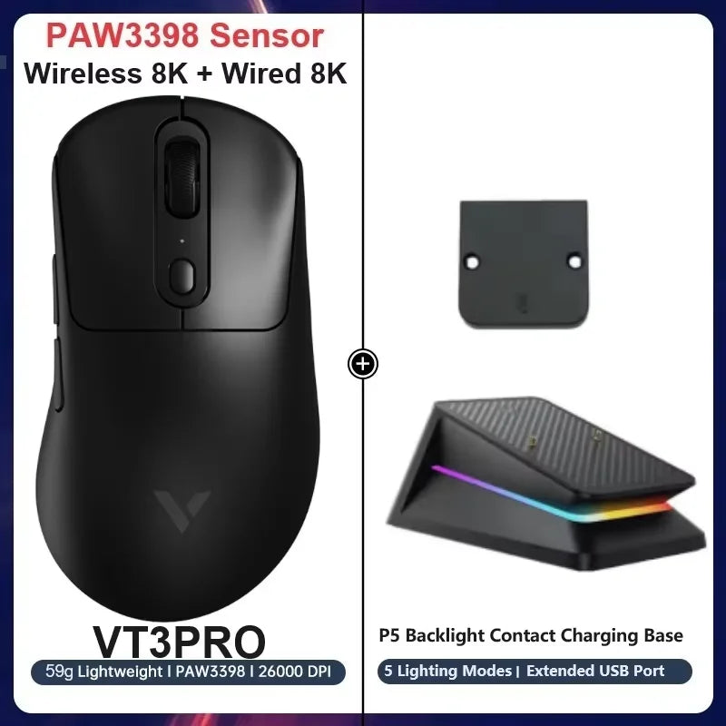 Wireless Gaming Mouse 59g (2.08 oz) Ultra-Light 8KHz (8000Hz) Polling 26,000 DPI 9 Programmable Buttons Ultimate Optical Sensor