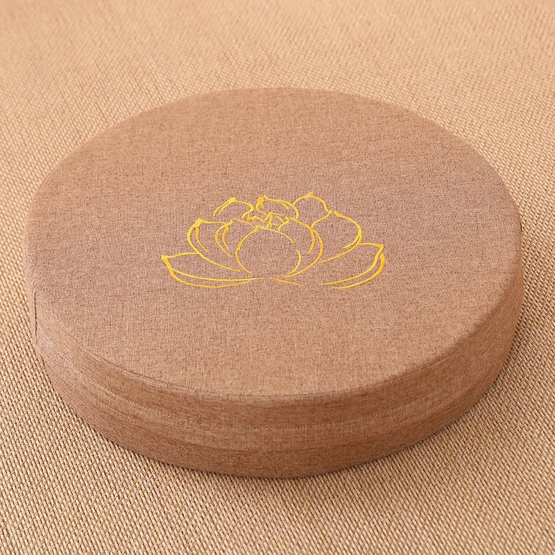 Round Linen Meditation Cushion 40 x 6 cm (16 x 2.4 in) - Firm Lotus Texture Floor Seat Pillow, Removable Washable Cover, Tatami Backrest
