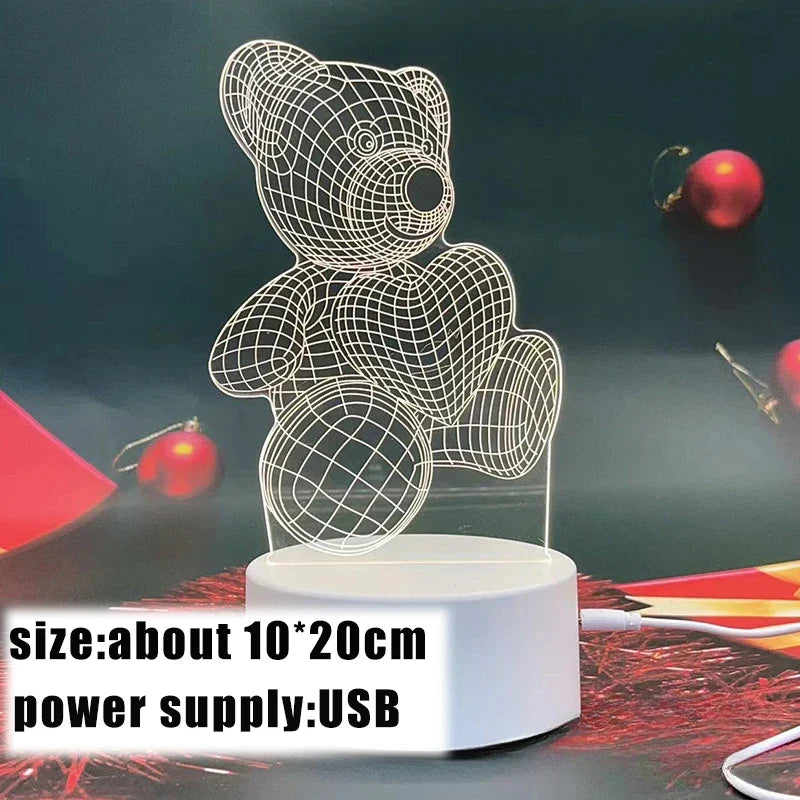 3D Bear LED Night Light Acrylic USB Lamp - Cute Animal Table Lamp for Bedroom, Nursery, Christmas & Gift