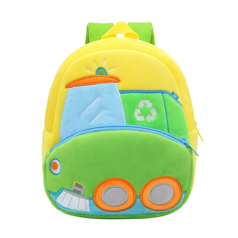Excavator Plush Toddler Backpack for Ages 1-3, Cartoon Engineering Kids School Bag
