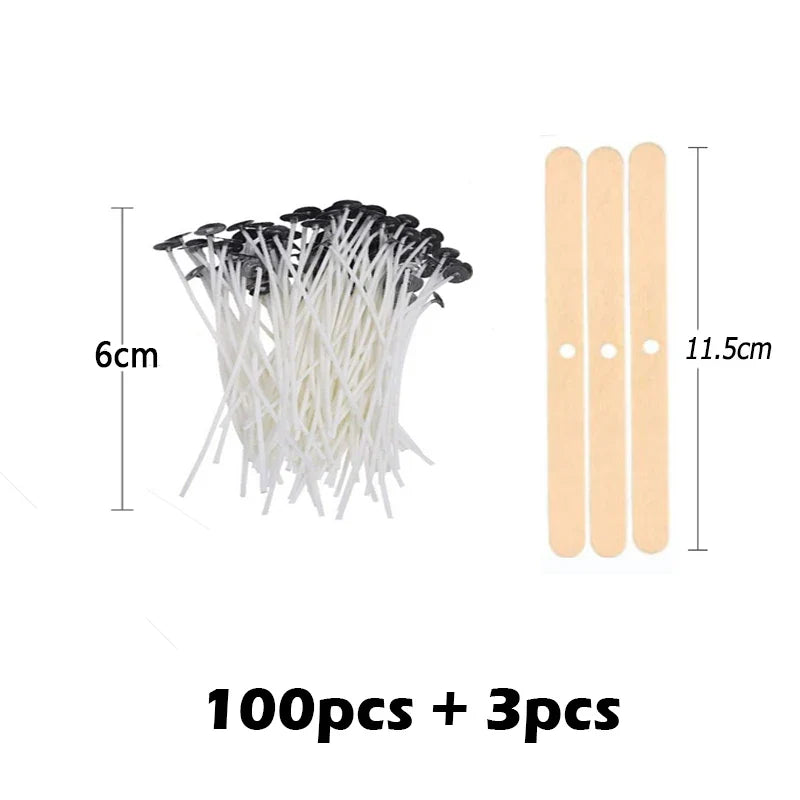Pure Cotton Candle Wicks 100-Pack with Metal Wick Brackets & Silicone Punch Awl DIY Candle Making Kit