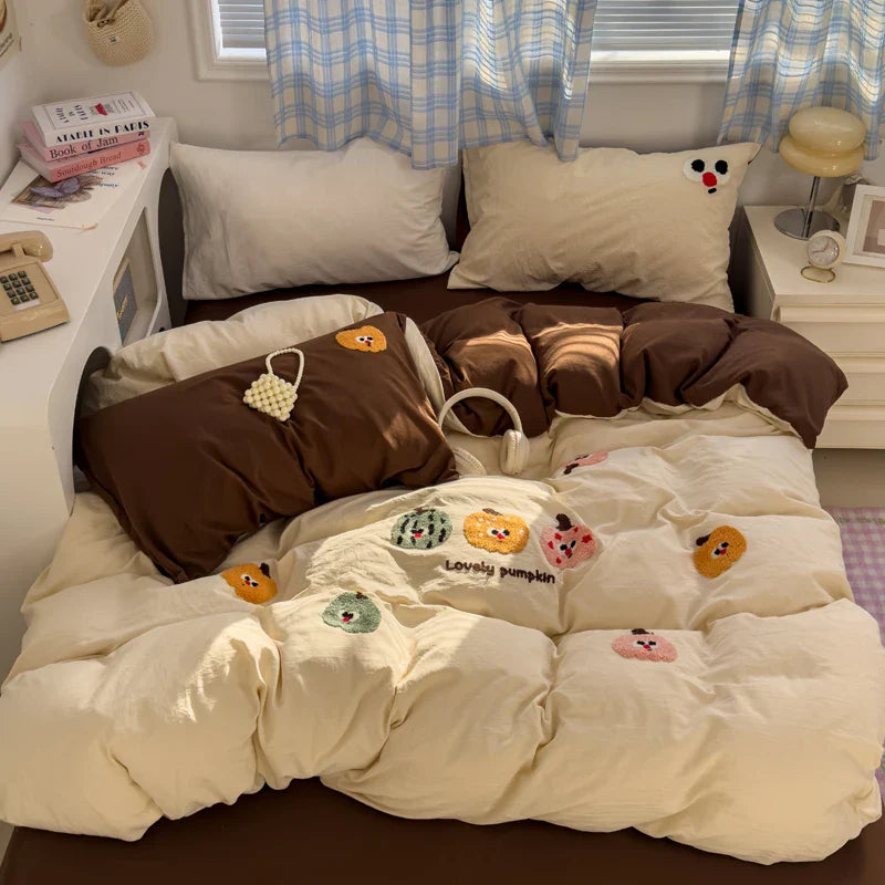 Brown Striped Bedding Set - Duvet Cover, Flat Sheet & Pillowcases (Single/Twin/Full/Queen)