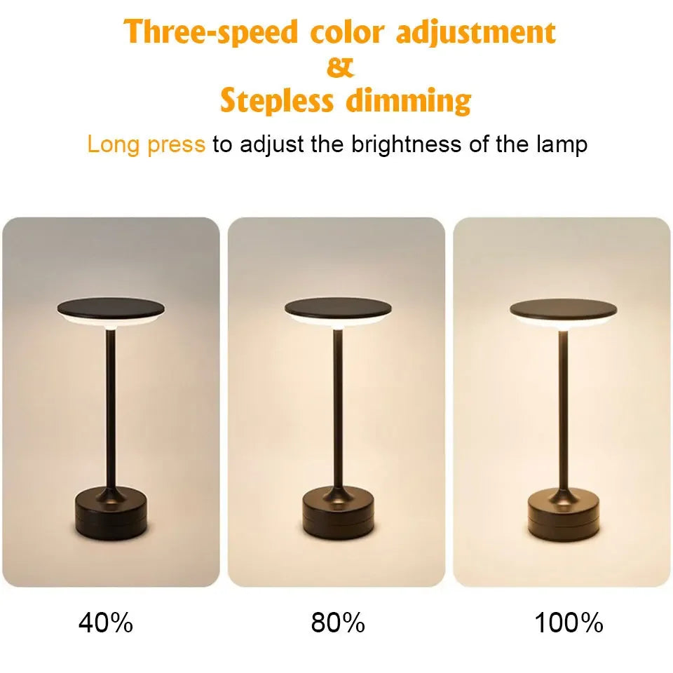 LED Touch Desk Lamp, Rechargeable Dimmable Metal & Crystal Table Light — 3-Color Portable USB for Office Bedroom Living Room