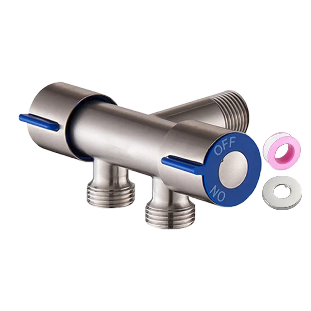 Stainless Steel Cold Water Angle Valve 1-In-2-Out Double Outlet for Toilet & Washing Machine